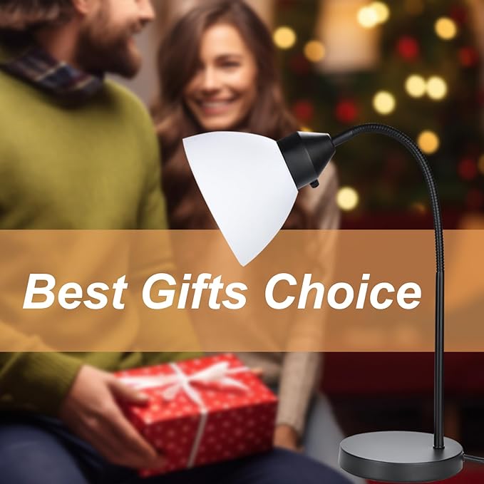 LED Desk Lamp for Home Office, 3 Levels Dimmable Reading Light, Flexible Gooseneck Table Lamp for Bedside Office, Rotary Switch Control, Desk Lamp for College Dorm Study Lamp, Bulb Included, Black