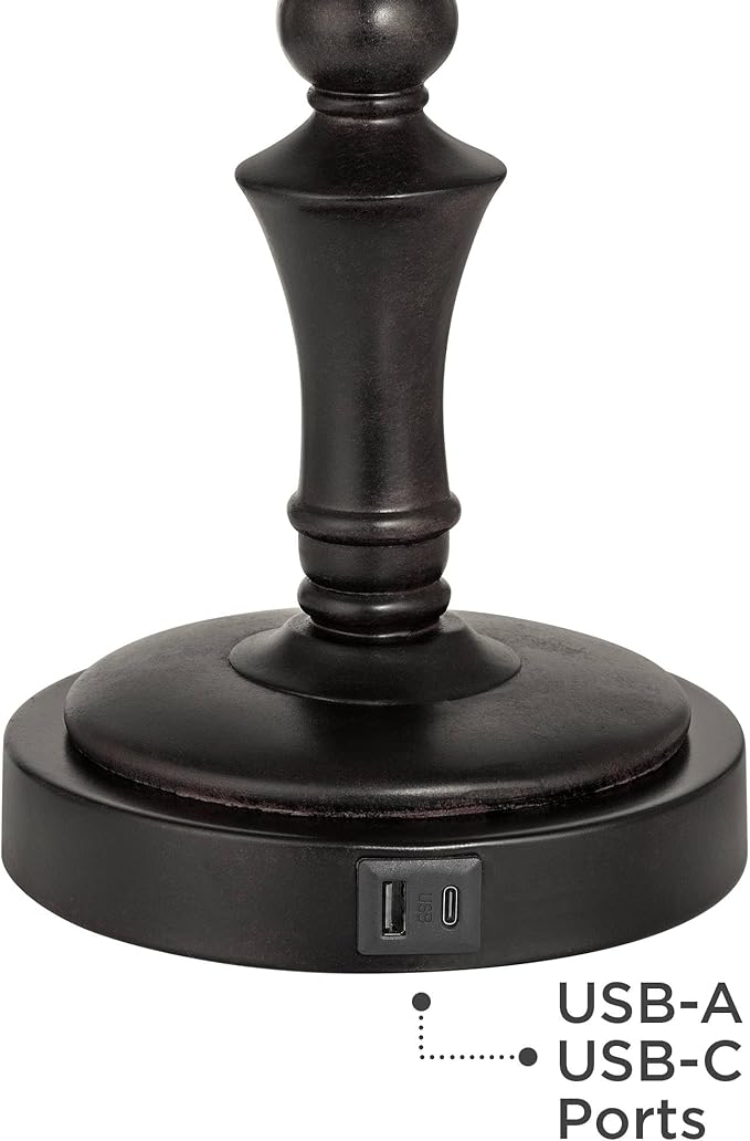 Regency Hill Corey Traditional Natural Cottage Swing Arm Desk Table Lamp with Hotel Style USB Charging Port 21.75" High Bronze Metal Faux Leather Bell Shade Living Room Bedroom House Bedside