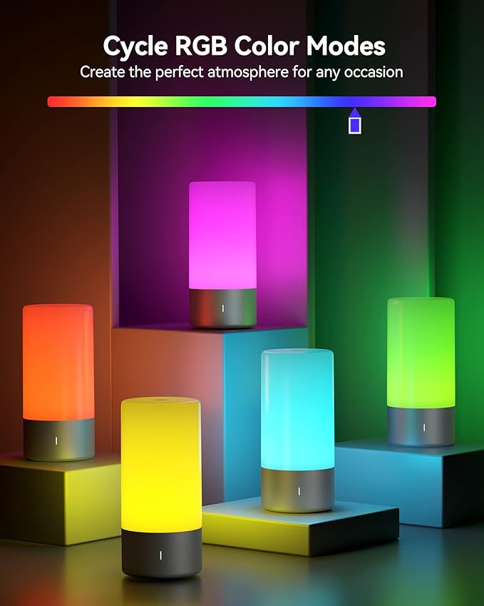 Table Lamp, Bedside Touch Control Lamp for Bedroom 3 Level Dimmable Warm White Lights with 256 RGB Color Mode Modern Deisgn Smart Nightstand Desktop LED Lamps Portable for Read(Advanced)