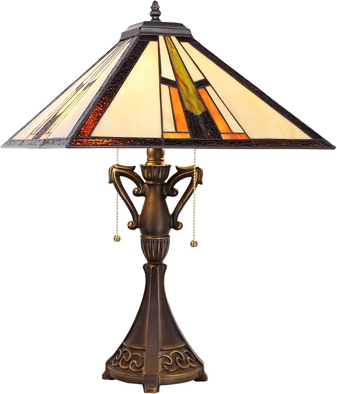 Tiffany Table Lamp Stained Glass Square Multicolour Mission Style Desk Reading Light 16X16X24 Inch for Bedroom Living Room Home Office