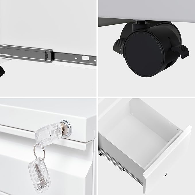 Under Desk File Cabinet, 3 Drawers Mobile Metal Filing Cabinet with Lock and Wheels for Home Office Letter/Legal/A4