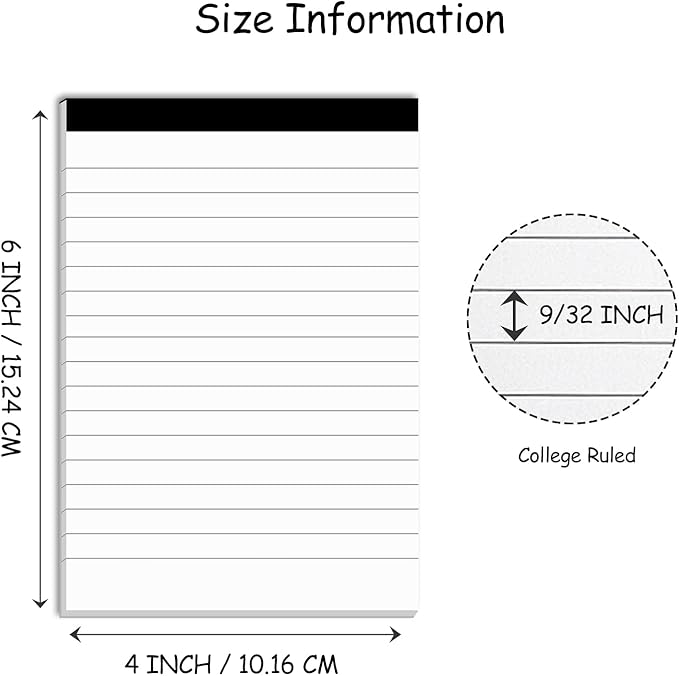 Notepads for Daily Planning and Organization of Work – 4 x 6-inches Ruled Pages – Thick Bright White Paper – 30 Pages – Note Pads Lined Papers – Pack of 6