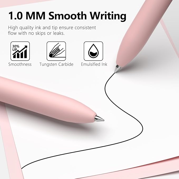 16 Pack Black Pens - 1.0mm Medium Point Ballpoint Pens | Smooth Writing Retractable Black Ink Pen for Nurses, Women, Adults, School, Office (Morandi-16pcs)
