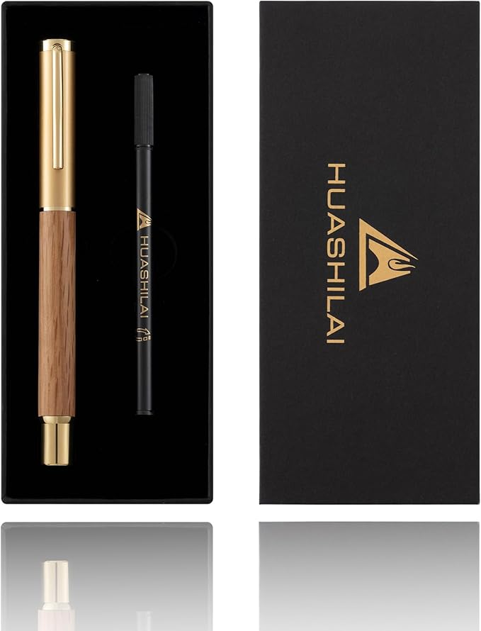 Luxury Wooden and Metal Rollerball Pen Set with Spare Gel Ink Refill,Rosewood,White Oak,Walnut Wood Signature Roller Ball Pen,Business Gift Set for Men and Women (White Oak)