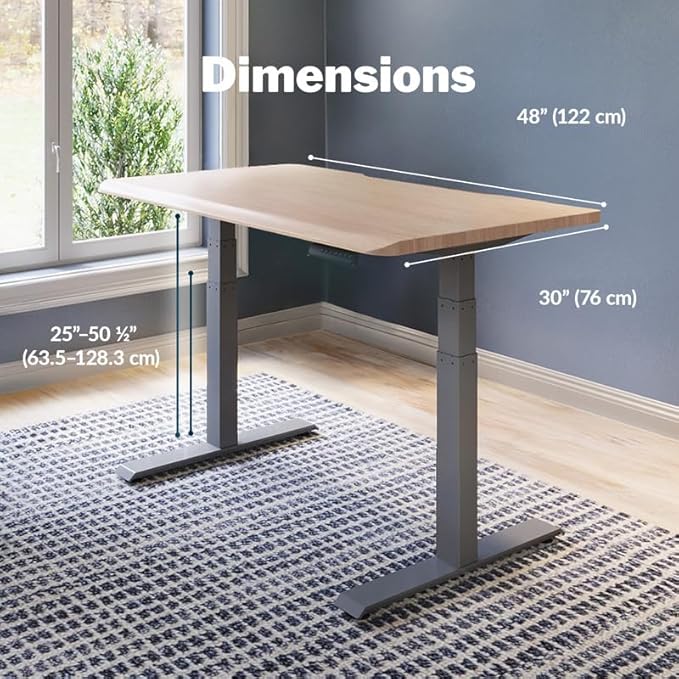 Vari ComfortEdge 48x30 Inch Electric Standing Desk – Height Adjustable Sit Stand VariDesk with Memory Presets, Sloped Edge, 220 LB Capacity + Tool-Free Assembly (Light Wood)