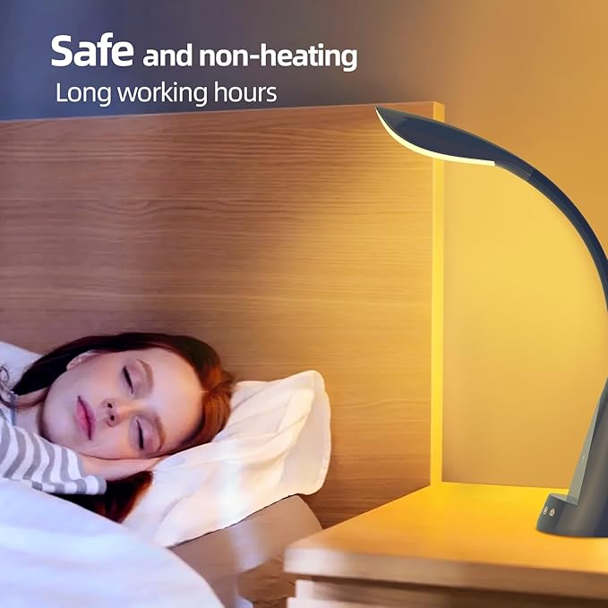 LED Desk Lamp with USB Charging Port, Dimmable Reading Light Touch Control and Eye Protection, Adjustable Brightness Table Lamp for Home Office Bedroom (Blue)