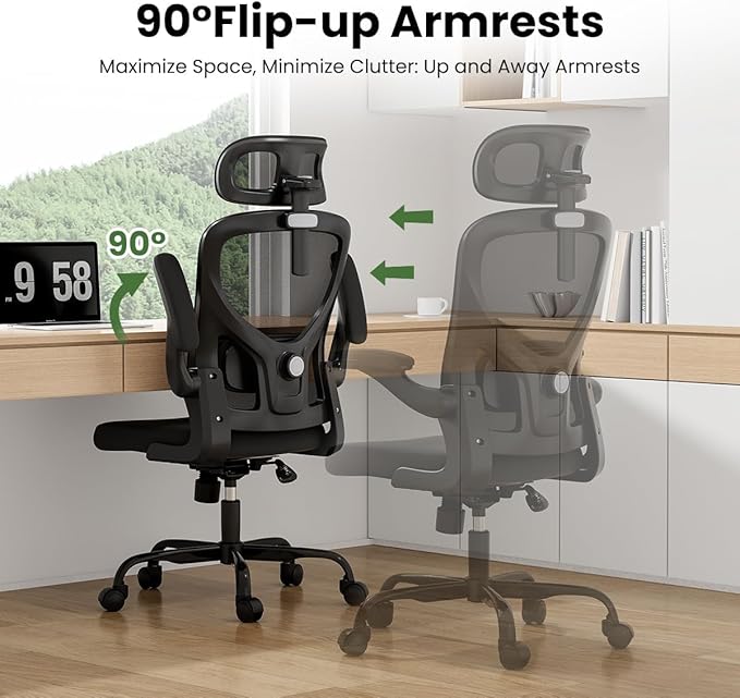 Soohow Ergonomic Office Chair, Office Mesh Desk Chair with Adjustable Lumbar Support Armrests, Comfy Computer Desk Chair with Headrest, for Home and Office, Black & Black