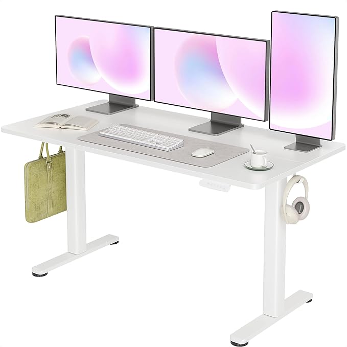 INNOVAR Electric Standing Desk, Adjustable Height Stand up Desks, 55 x 24 Inches Sit Stand up Desk for Home Office Computing, 3-Preset Memory Height Ergonomic Rising Desks, White
