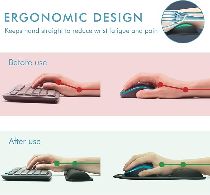 VAGAU Premium Keyboard Wrist Rest and Mouse Pad Wrist Support, Ergonomic Memory Foam Set for Office, Laptop, Mac, Computer and Gaming, Comfortable Typing &Wrist Pain Relief