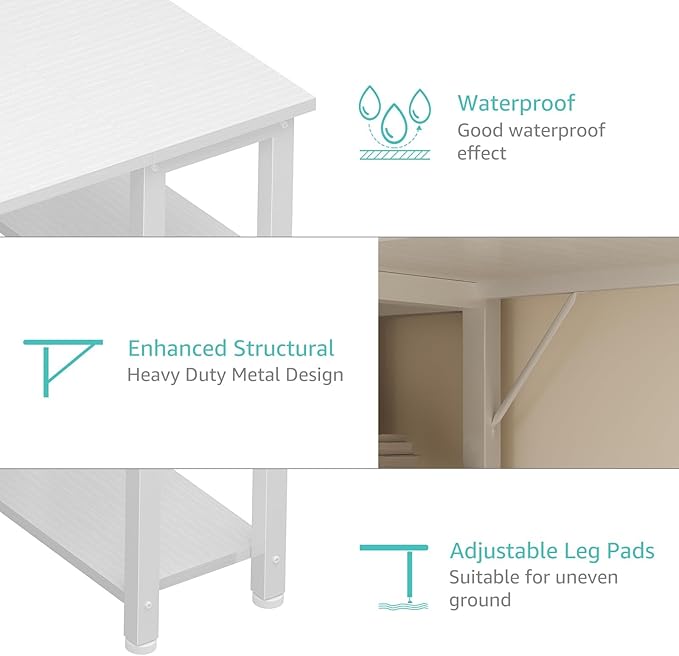 Lufeiya White Computer Desk with Fabric Drawers & Storage Shelves, 63 Inch Study Work Writing Desk for Home Office Bedroom, Simple Modern Cute PC Desks Table, White