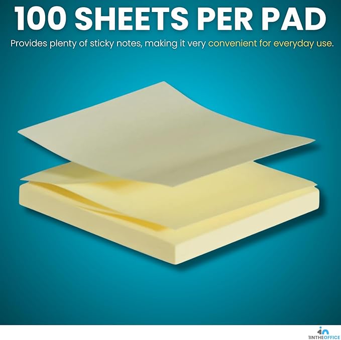 1InTheOffice Sticky Notes Yellow, Sticky Notes 3x3, Self Stick, 18/Pack = 100 Sheet/Pack