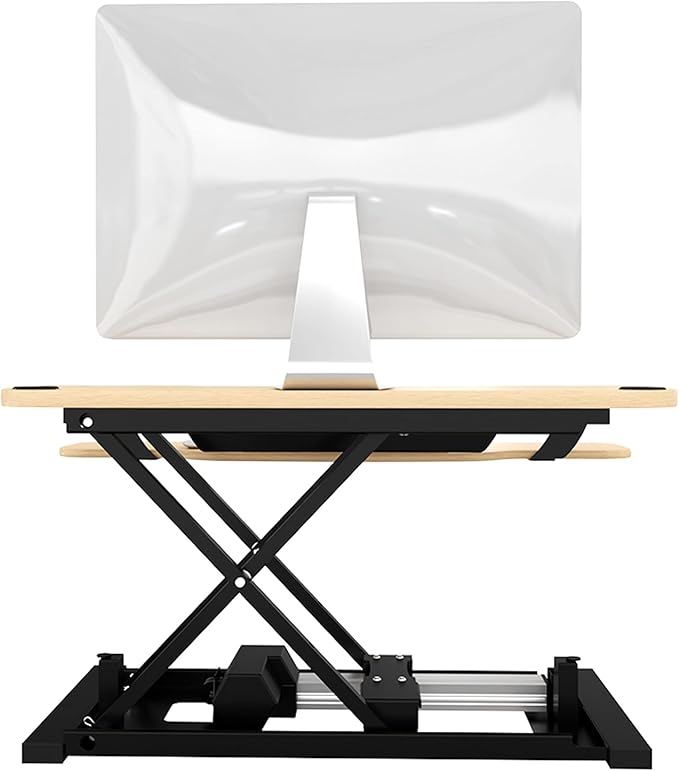 VERSADESK® PowerPro™ Elite 40” x 24" – App Controlled Wide Electric Standing Desk Converter w/USB Charging Port. Raises up to 20”. Fully Assembled – Includes LED Lights. Supports 80 lbs. – Maple