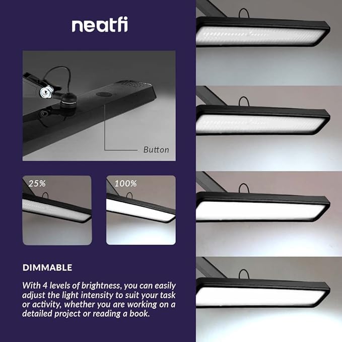 Neatfi XL 2,500 Lumens LED Task Lamp, 22 Inches Wide, 30W, 162 Pcs SMD LED, Eye-Caring, Desk Light with Clamp for Home, Office, and Study Room (Non-CCT, Black)