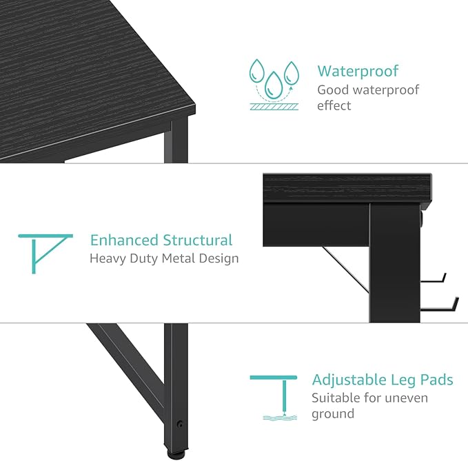 Lufeiya Gaming Desk with Fabric Drawers - 55 Inch Long Study Work Writing Reversible Computer Desk for Home Office Bedroom, Simple Modern Cute PC Desks with Drawer, Black