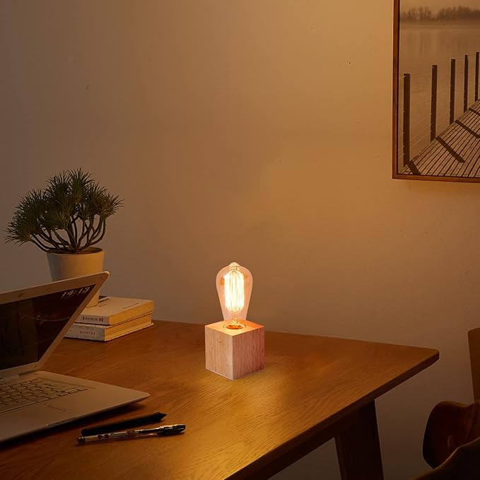 OuXean Vintage Table Lamp,Small Bedside Lamp with Square Wooden Base Desk Lamp, E26 60W Night Light Perfect for Bedroom Living Room Home Art Display Cafe Bar Studio Antique Decor(Without Bulb)