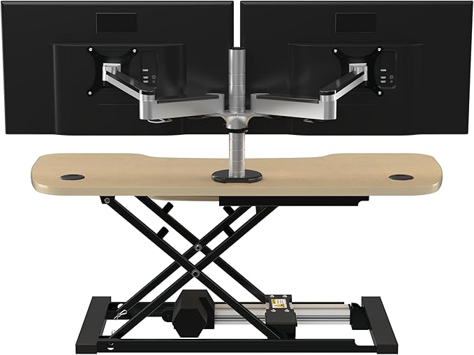 VERSADESK® PowerPro™ Elite 40” x 24" – App Controlled Wide Electric Standing Desk Converter w/USB Charging Port. Raises up to 20”. Fully Assembled – Includes LED Lights. Supports 80 lbs. – Maple