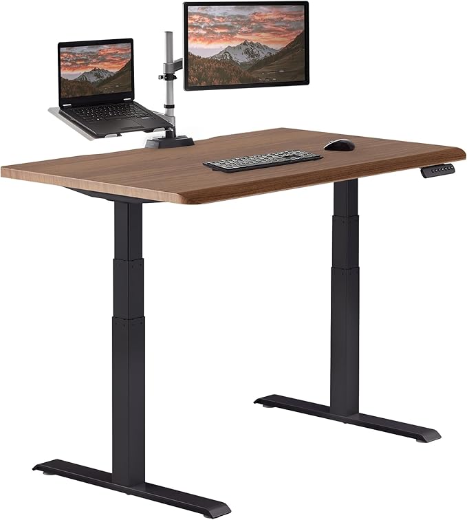 Vari ComfortEdge 48x30 Inch Adjustable Electric Standing Desk – Sit Stand VariDesk with Memory Presets, Sloped Edge, 220 LB Capacity + Tool-Free Assembly (Walnut/Black)