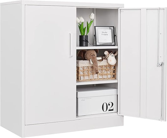 Letaya Metal Storage Cabinets with Lock, Small Locker Organizer Steel Cabinets, Adjustable Layers Shelves 2 Doors for Home, Office, Warehouse,Garage,Industrial,Employee Lockers (White-36)