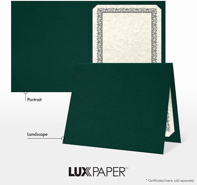 LUXPaper 9.5" x 12" Certificate Holders | Green Linen | 100lb. Cover | 250 Qty