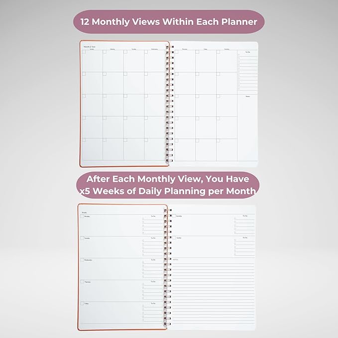 | Ultimate Yearly, Daily, Weekly, Monthly Planner | 8.25" x 11.75" | To Do List Notebook for Work | Simple Design | Multiple Layouts | Academic Planner and Organizer Notebook (Pink, Yearly Planner - Portrait)