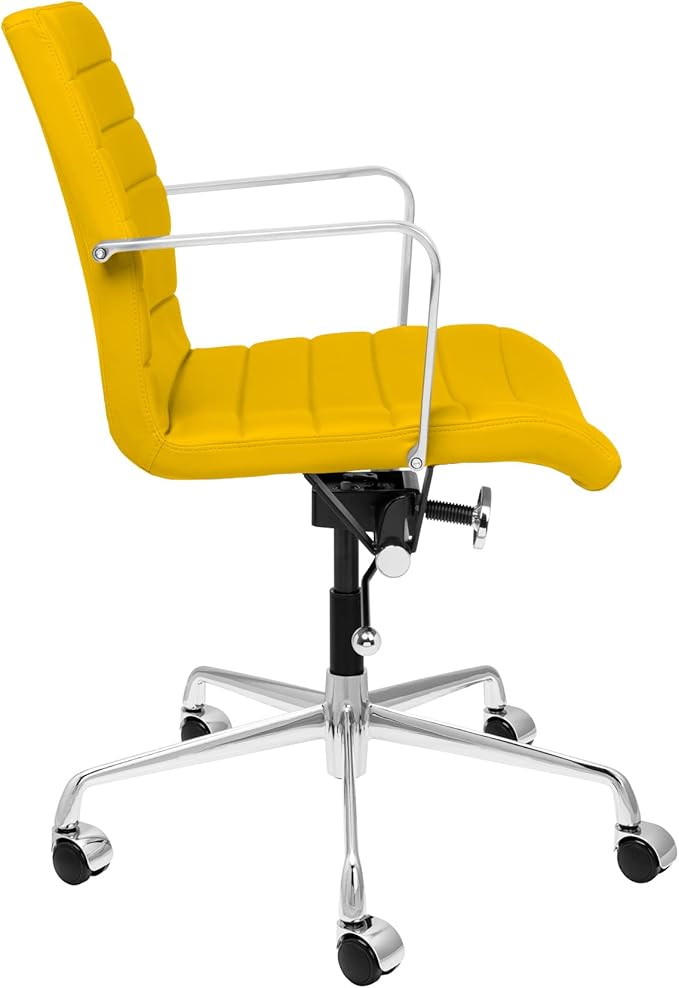 Laura Davidson Furniture SOHO II Ribbed Office Chair - Mid Back Desk Chair, Ergonomically Designed with Arm Rest & Swivel, Made of Faux Leather, Yellow, Computer Chair