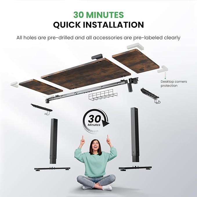 SIAGO Electric Standing Desk Adjustable - 63 x 24 Inch Sit Stand up Desk with Cable Management - 3 Memory Preset Adjustable Height Table