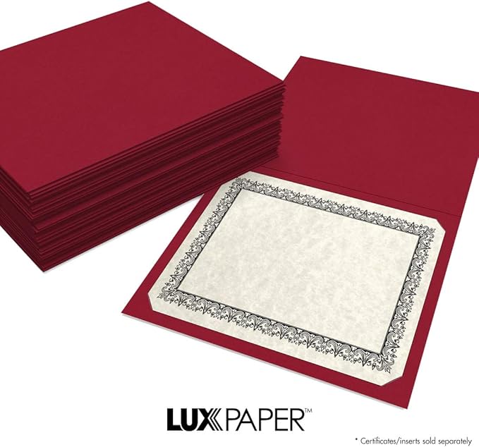 LUXPaper 9.5" x 12" Certificate Holders | Burgundy Linen | 100lb. Cover | 250 Qty