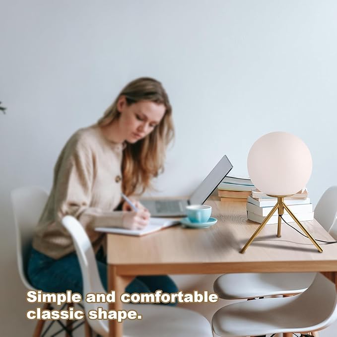 Gold Table Lamps Set of 2, Mid Century Modern Globe Desk Lamp with Milk White Glass Shade Metal Tripod Base, Vintage Bedside Lamp Small Round Table Lamps for Bedroom Living Room Study