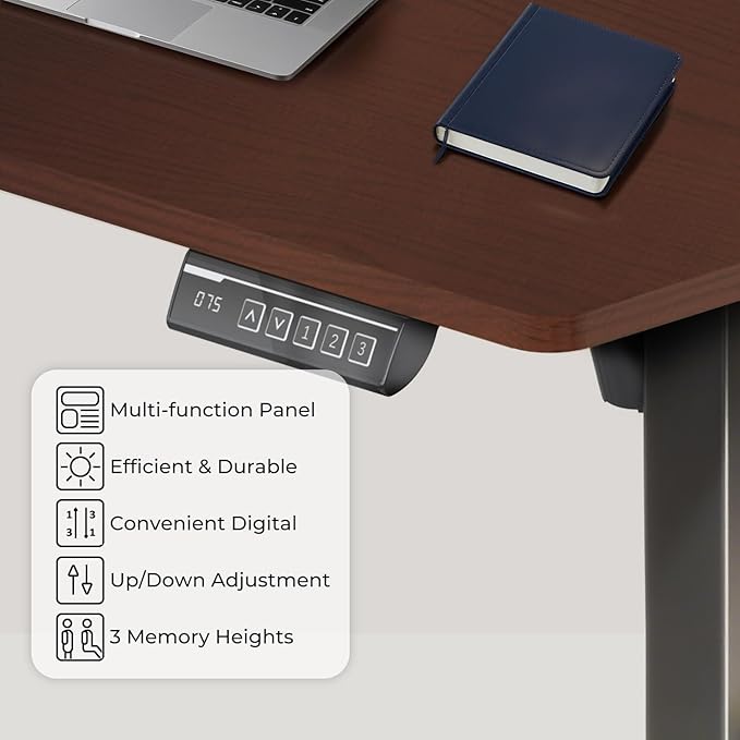 NSY Audio Electric Standing Desk 55x24 Inches - Height Adjustable, Whisper Quiet Motor, Walnut Top & Black Frame for Home Office Gaming, Focused Work, Black