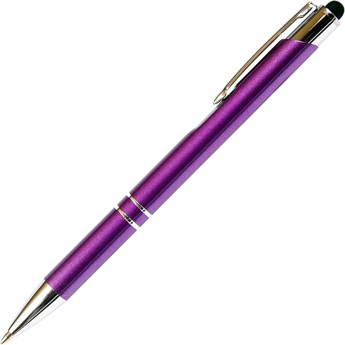 Purple JJ Ballpoint Pen with Stylus - Black Ink Refill, Medium Tip Point