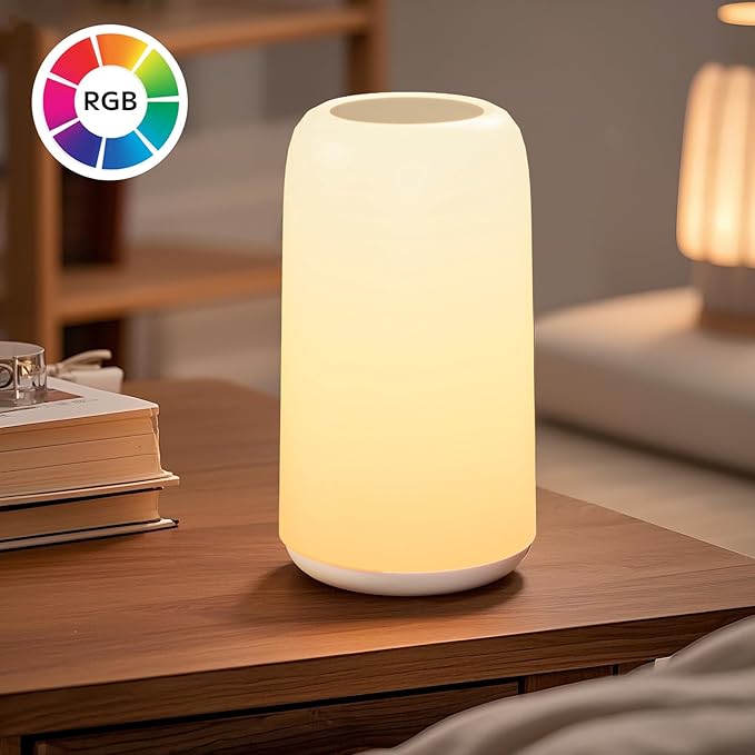 Touch Table Lamp, RGB Mode 3 Way Dimmable LED Lamp for Bedroom, Multi-Color Smart Nightstand Bedside Lamp Nursery Night Light for Living Room Home Gifts