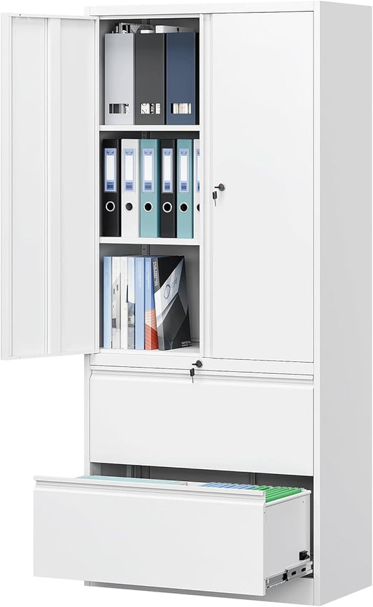 Letaya Metal Storage Cabinets for Home Office,File Cabinet-2 Drawers with Lock and Adjustable Shelves-Hang Legal/Letter/A4/F4 Size Filing-White