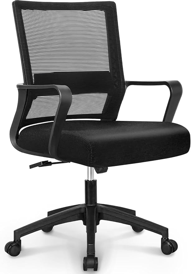 NEO CHAIR Office Chair Gaming Desk Computer Chair Ergonomic Mesh Mid Back with Wheels Lumbar Support Comfy Swivel Adjustable for Home (Black)