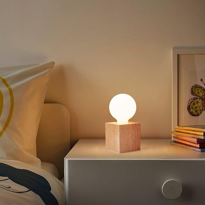 OuXean Vintage Table Lamp,Small Bedside Lamp with Square Wooden Base Desk Lamp, E26 60W Night Light Perfect for Bedroom Living Room Home Art Display Cafe Bar Studio Antique Decor(Without Bulb)