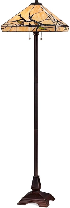 Robert Louis Tiffany Budding Branch Mission Rustic Tiffany Style Floor Lamp Standing 62" Tall Bronze Metal Hand-Crafted Stained Art Glass Shade for Living Room Reading House (Colors May Vary)