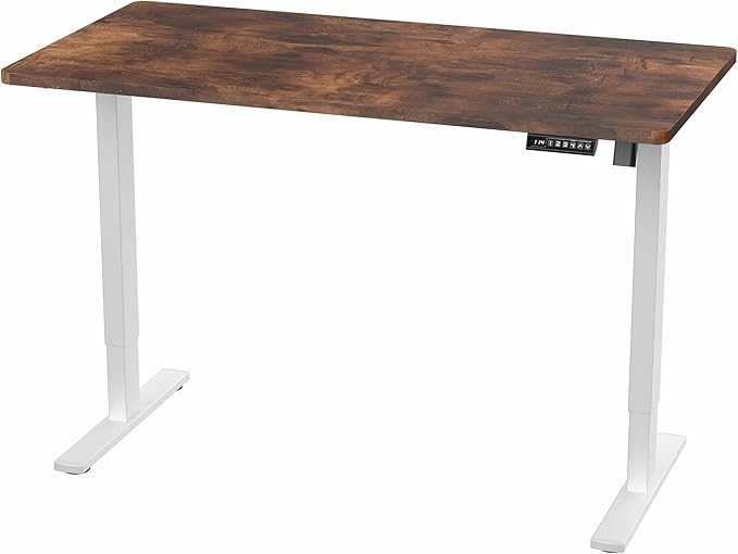 VIVO Electric 55 x 28 in Standing Desk, Memory Height Adjustment, 1B Series, One-Piece Rustic Vintage Brown Top, White Frame, DESK-KIT-1W55N