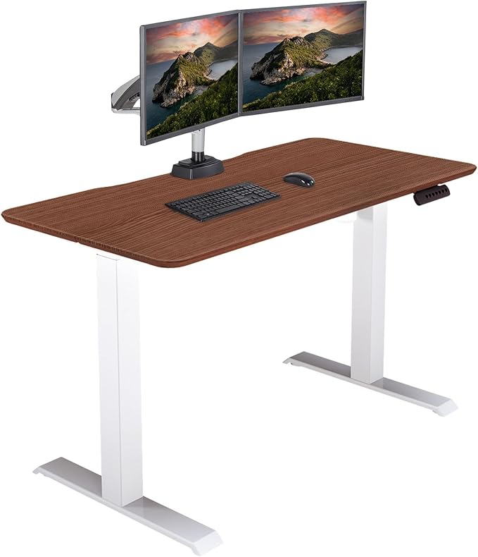 Vari Essential Electric Standing Desk for Home Office – 48x24 Sit-Stand VariDesk, 4 Memory Height Presets, 2-Piece Laminate Wood Top, Sturdy T-Style Legs, Supports 150 Lbs + Easy Assembly (Hazel Wood)