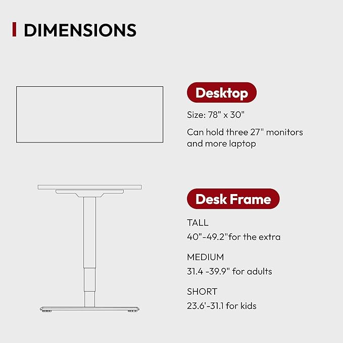 Standing Desk with Dual Motor, 3-Stage Lifting Column, Handset with 3 Preset and Sit-Stand Reminder - 78 inch Whole Piece Real Bamboo Desk/Black Frame, Height Adjustable Desk for Home and Office