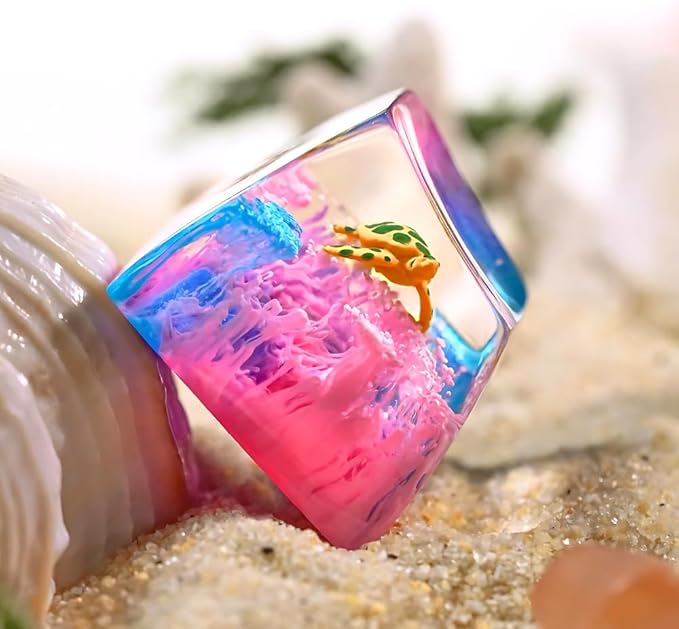 Sea Turtle Artisan Keycap Pink and Blue Ocean Coral R1 SA Profile Custom Sea Creatures Keycaps 1U ESC Handmade Gaming Resin Key Cap Cherry MX Switch Compatible Mechanical Keyboard Turtle Lover Gift