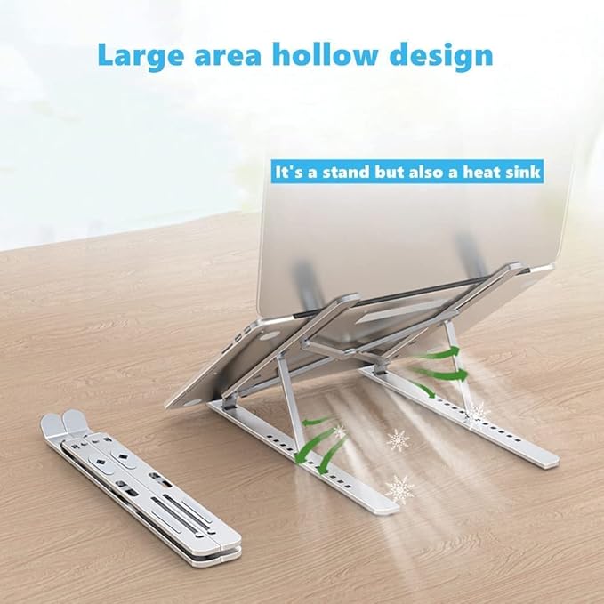 Portable Laptop Stand, Adjustable Ergonomic Aluminium Laptop Mount Stand, Detachable Notebook Riser Holder for Desk Compatible with MacBook, Dell, Lenovo More 10-15.6" Laptops-Silver