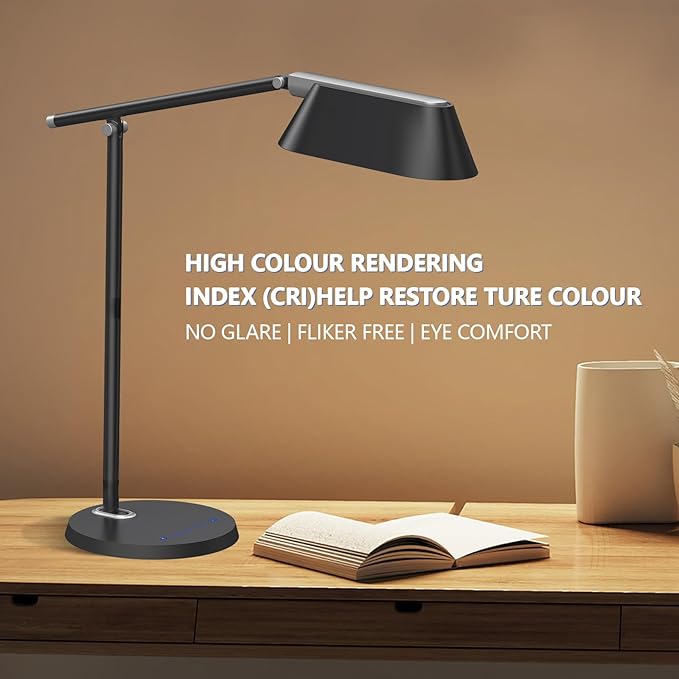 LED Desk Lamp for Office Home, Eye-Caring Ultra-Large LED Panel Desk Light with Multi-Angle Adjustment, Touch Desk Lamps with Stepless Dimming for Smart Delayed Shutdown Night Light, Reading, study.