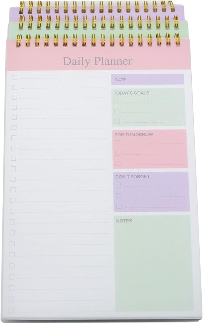 Undated to Do List Notepad Notebook Daily Planner 80 Sheets 6.5'' x 9.8'' Checklist Productivity Organizer for Work Academic Planner (Purple Pink Green)