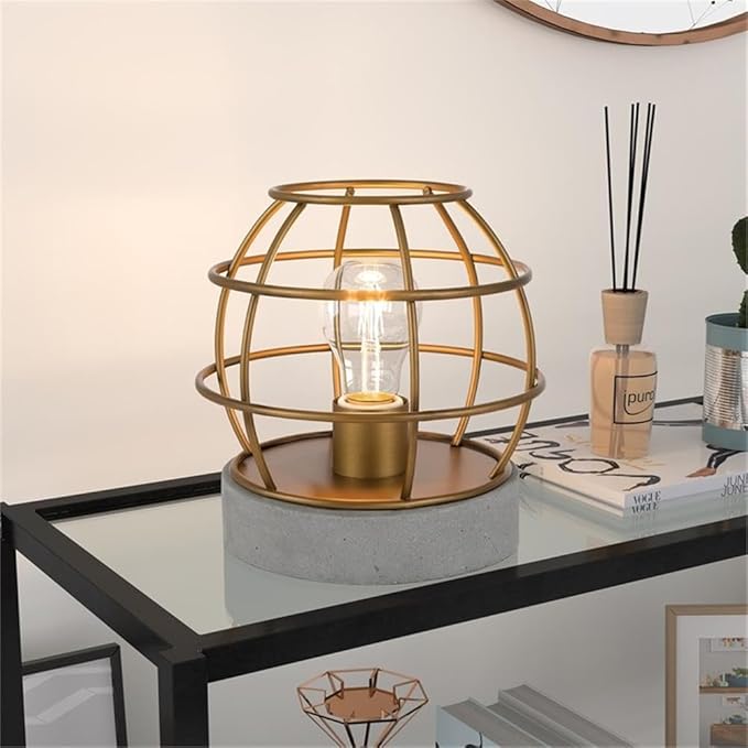 Henn&Hart 9" Tall Concrete Pedestal Table Lamp with No Shade in Brass/Concrete, for Home, Living Room, Bedroom, Entertainment Room, Office, Kitchen, Dining