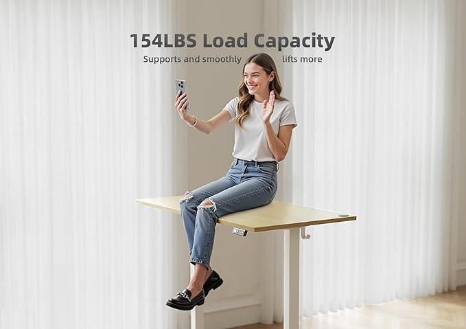 Seang Standing Desk with Adjustable Height, 55x24 Inch Electric Stand Up Desk for Home Office, Studio, Computer Workstation, Nature Top
