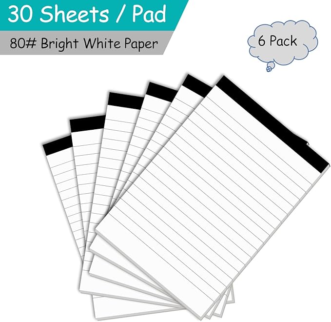 Notepads for Daily Planning and Organization of Work – 4 x 6-inches Ruled Pages – Thick Bright White Paper – 30 Pages – Note Pads Lined Papers – Pack of 6