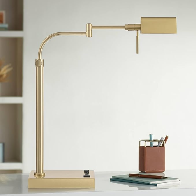 Possini Euro Design Possini Euro Keegan Adjustable Brass Finish USB and Outlet Desk Lamp