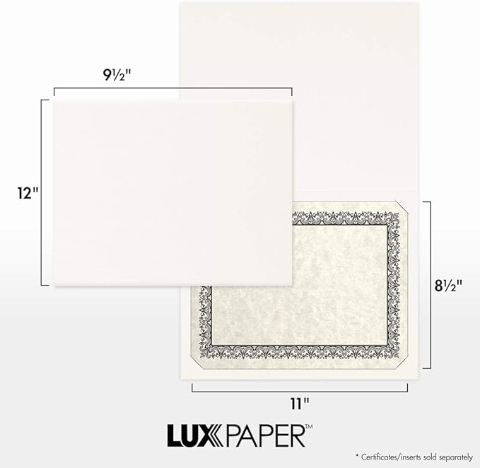 LUXPaper 9.5" x 12" Certificate Holders | White Linen | 100lb. Cover | 25 Qty