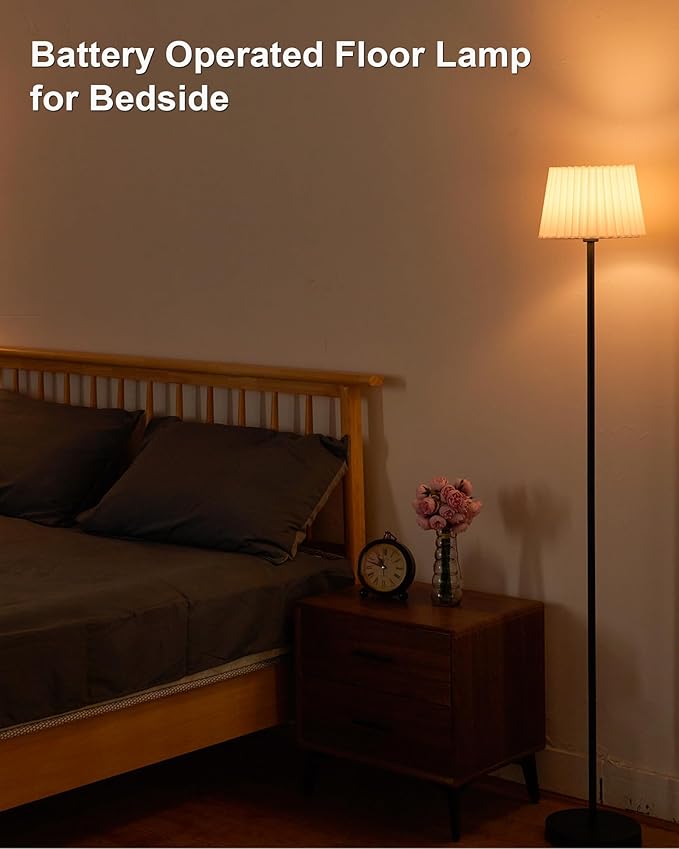 UMEXUS Cordless Rechargeable Floor Lamp for Bedroom, 57" Battery Operated Dimmable Floor Lamp, Small Corner Standing Light with Remote & Timer Portable Bedside Outdoor Patio Kids Room Ambient Lighting