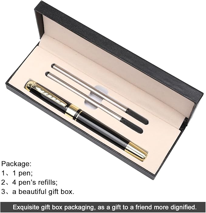 YIVONKA Ballpoint Pen Luxury Ballpoint Line Black Refill width 0.5mm Gift Set for Men & Women Professional Executive,Office,Nice BallPens Classy Gift Box (Black)
