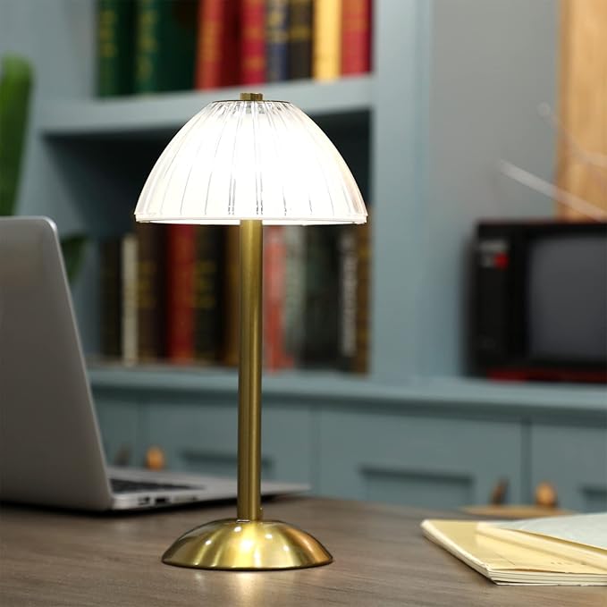 Liliful 4 Pcs LED Portable Cordless Table Lamp Touch Battery Operated Rechargeable Gold Desk Lamp 3 Color Dimmable for Bedroom Living Room Dining (Gold,Mushroom Style)